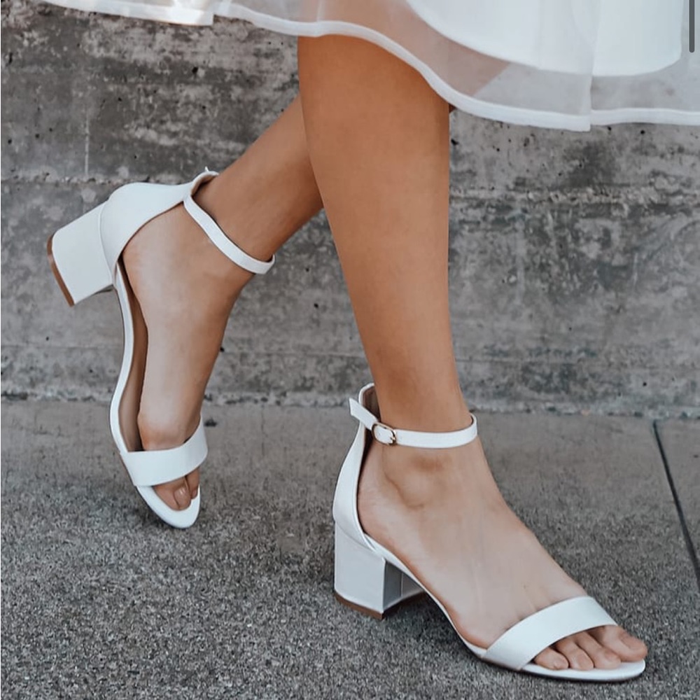 Lulus Ivory Satin Ankle Strap Heels, size 10